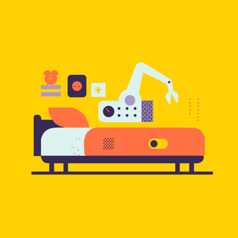Illustratie Geel Robot Bed